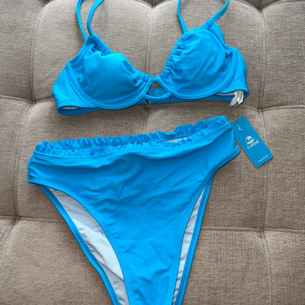 Cupshe Blue Bikini Set Classic Swim